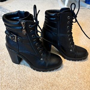 Guess Black Leather Heeled Boots